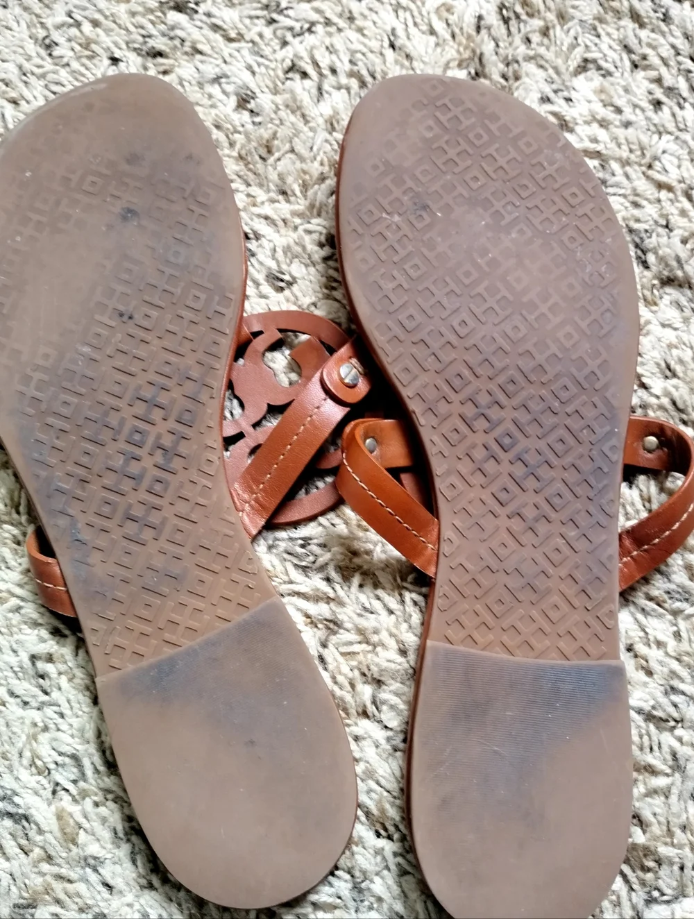 Tory Burch Miller Brown Leather Flat Sandals Sz 10